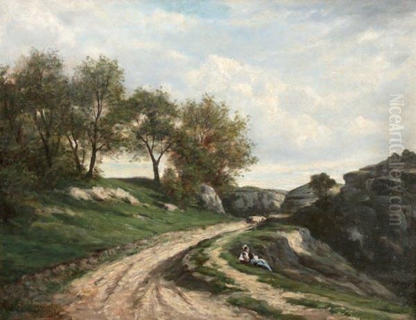 La Halte Pres Du Chemin Oil Painting by Emile Charles Lambinet