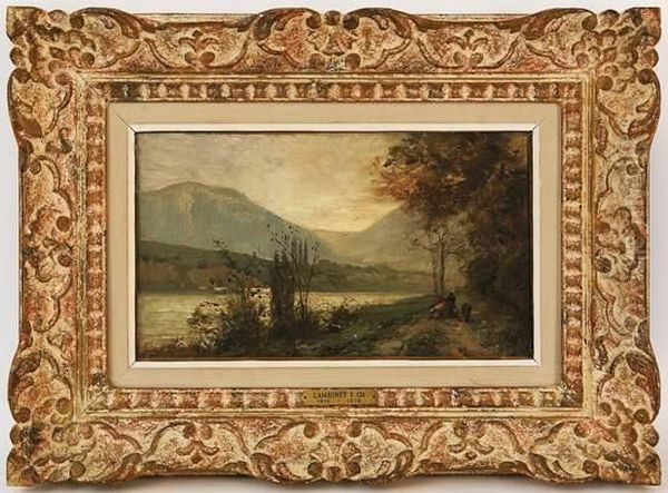 Paysage Lacustre Anime Oil Painting by Emile Charles Lambinet