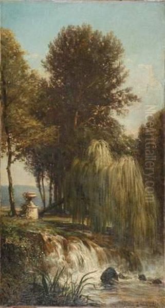 Cascade Sous Les Arbres Oil Painting by Emile Charles Lambinet