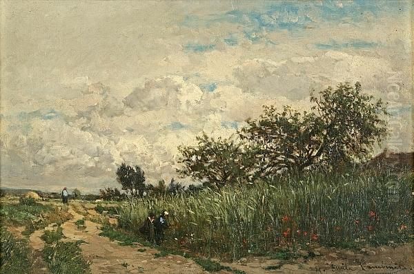 Workers In A Field Oil Painting by Emile Charles Lambinet