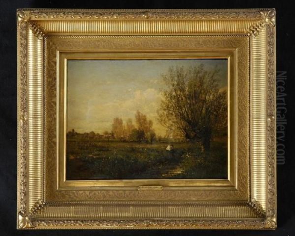 Landscape With Figures Oil Painting by Emile Charles Lambinet