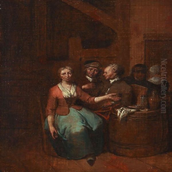 Interior From An Inn With Men And Women Oil Painting by Jan Baptist Lambrechts