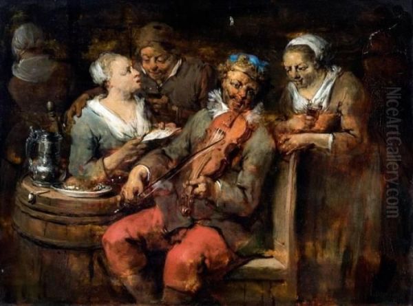 Vioolspeler In Boerentaverne Oil Painting by Jan Baptist Lambrechts