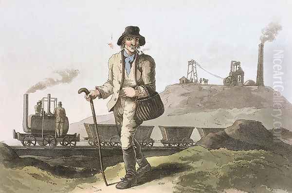 Blenkinsop locomotive at Middleton colliery near Leeds, from Costume of Yorkshire engraved by Robert Havell (1769-1832) 1814 Oil Painting by George Walker