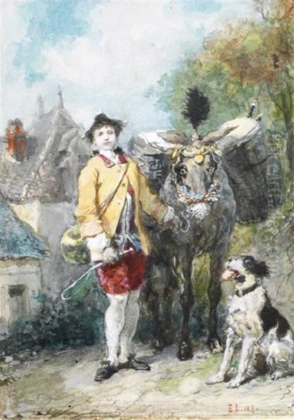 Un Homme Avec Son Ne Et Son Chien Oil Painting by Eugene Louis Lami