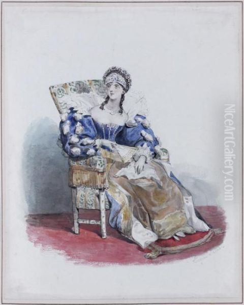 Etude De Costume Pour La Comtesse De Jersey Oil Painting by Eugene Louis Lami