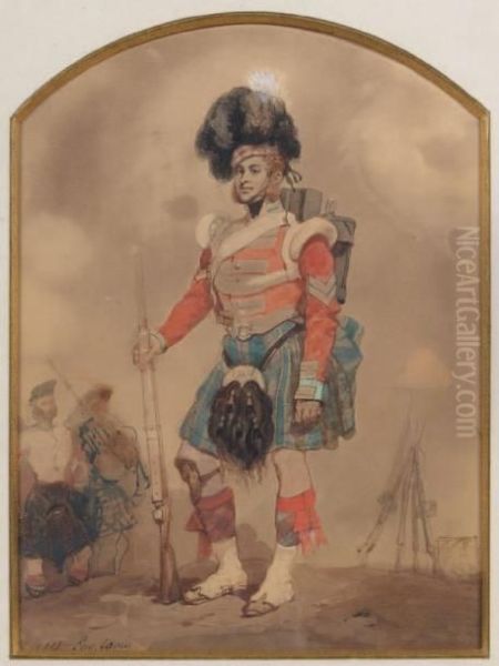 Soldat Du 79e Highlanders Au Camp De Cobham Oil Painting by Eugene Louis Lami