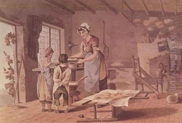 Making oat cakes, engraved by the Havell Brothers, pub. 1813 by Robinson and Son Oil Painting by George Walker