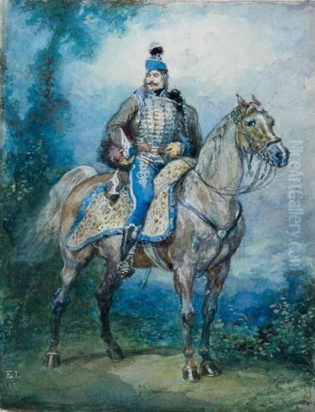 Portrait Equestre D'un Hussard Oil Painting by Eugene Louis Lami