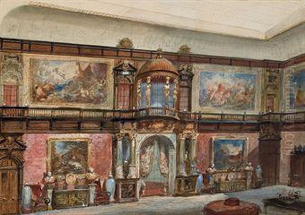 Le Grand Hall Du Chateau De Ferrieres Oil Painting by Eugene Louis Lami