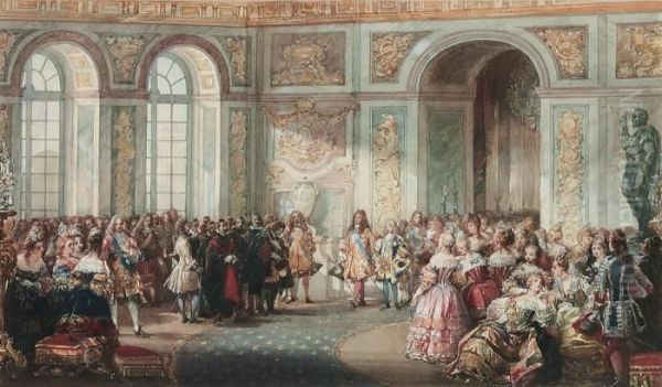 Louis Xiv Presenting The Duc D'anjou To The Ambassadors Of Spain Oil Painting by Eugene Louis Lami