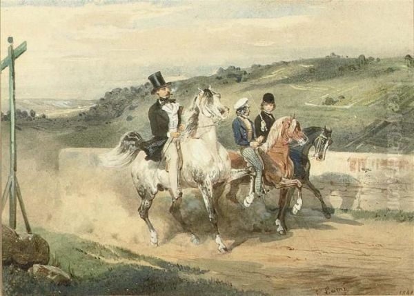 Horace Vernet Out Riding With His Children Oil Painting by Eugene Louis Lami