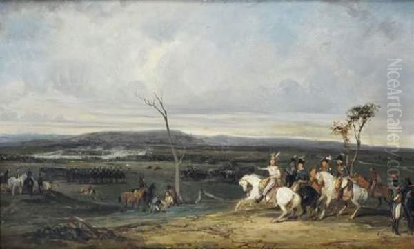 Bataille De Weeringen - Camp De Chaillot Oil Painting by Eugene Louis Lami