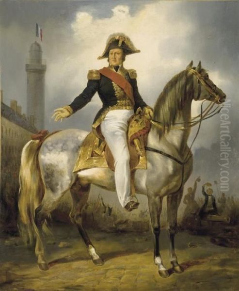 Louis-philippe Devant La Colonne Vendome En 1830 Oil Painting by Eugene Louis Lami