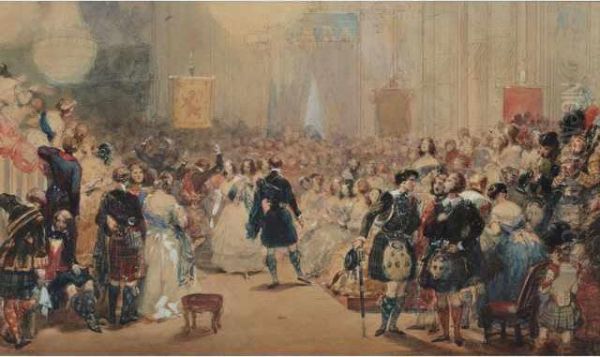 Fete Ecossaise A Buckingham Palace Aquarelle Gouachee Oil Painting by Eugene Louis Lami