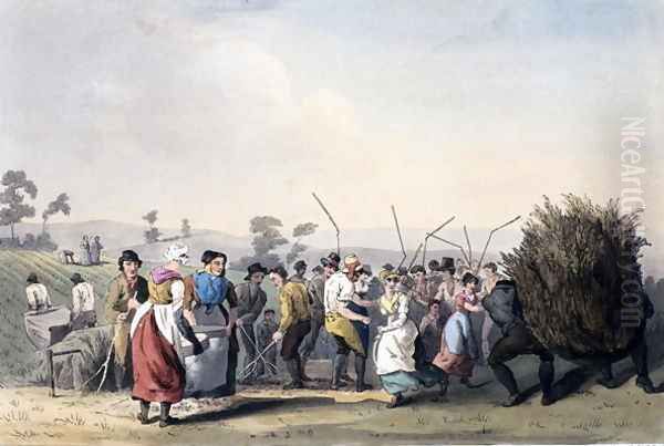 Rape Threshing, from 'The Costume of Yorkshire' engraved by Robert Havell (1769-1832) 1814 Oil Painting by George Walker