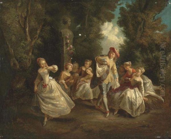 A Lady And A Gentleman Dancing Oil Painting by Nicolas Lancret