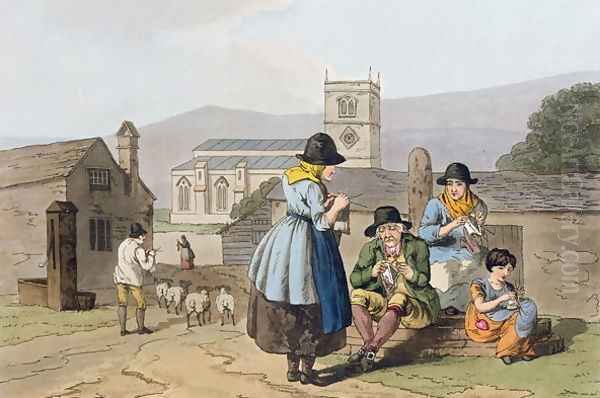 Wensleydale knitters, from Costume of Yorkshire engraved by Robert Havell (1769-1832) 1814 Oil Painting by George Walker