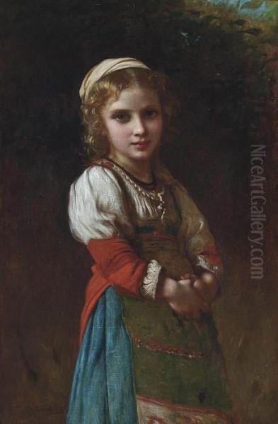 A French Peasant Girl Oil Painting by Charles Zacharie Landelle