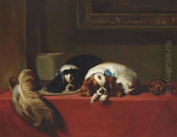 King Charles Spaniels Oil Painting by Landseer, Sir Edwin