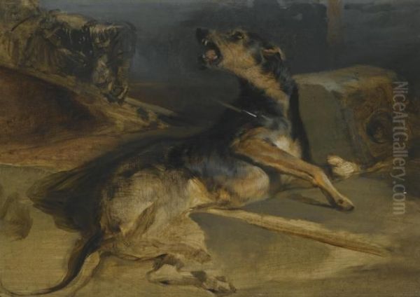 Study Of A Wounded Hound, From Walter Scott's The Talisman Oil Painting by Landseer, Sir Edwin