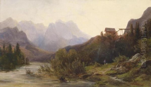 Flusslandschaft Mit Staffage Oil Painting by Julius Lange