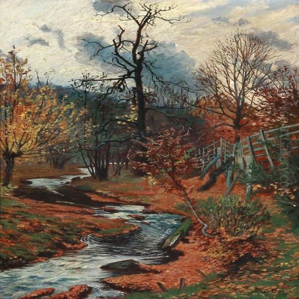 Forest Stream At Autumn Time Oil Painting by Olaf Viggo Peter Langer