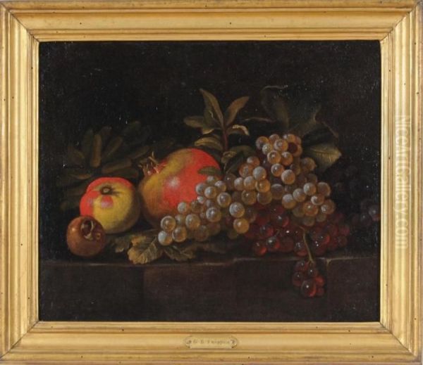 Natura Morta Con Uva, Pesca E Melograno Oil Painting by Giovanni Battista Langetti