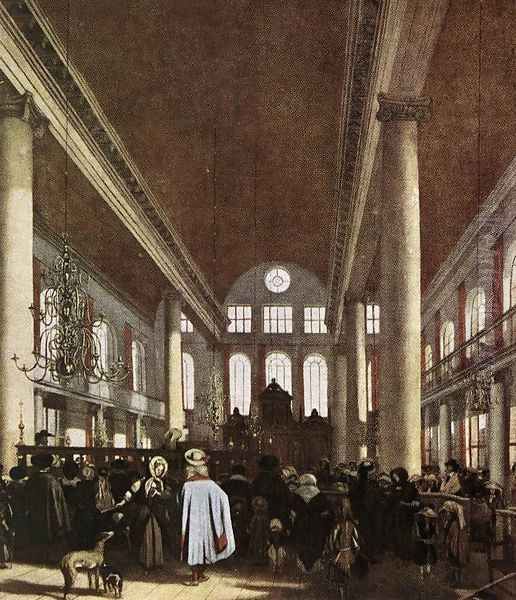 Interior of the Portuguese Synagogue in Amsterdam Oil Painting by Emanuel de Witte