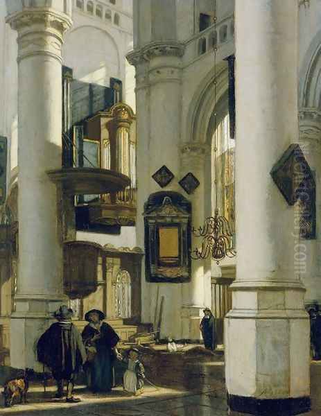 Interior of a Protestant Gothic Church Oil Painting by Emanuel de Witte