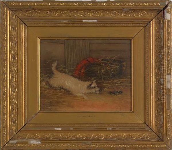 Depicting A Dog Crouching Next To A Cricket Lying On Its Back Oil Painting by Jerome Martin Langlois