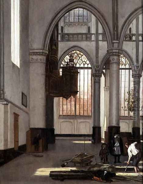 Gravediggers in the west end of the Oude Kerk, Amsterdam Oil Painting by Emanuel de Witte