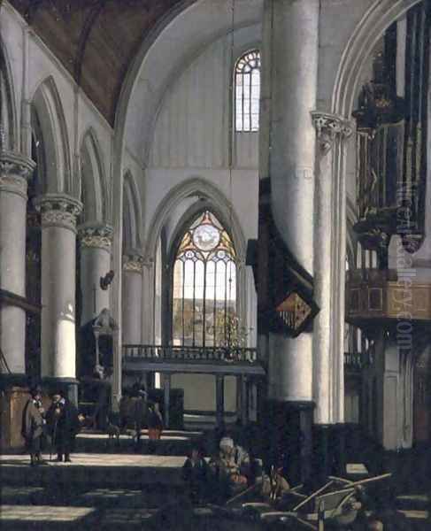 Interior of an Imaginary Protestant Gothic Church Oil Painting by Emanuel de Witte