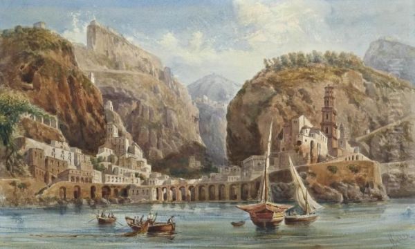 Fishing At Atrani On The Amalfi Coast Oil Painting by Giovanni Giordano Lanza