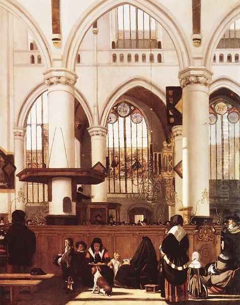 Interior of the Old Church during a Sermon Oil Painting by Emanuel de Witte