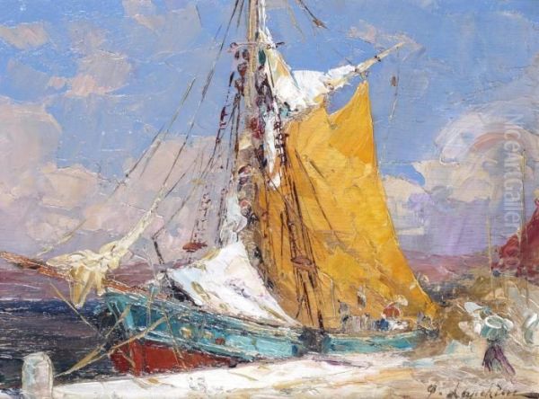 Harbour Scene Oil Painting by Georgi Alexandrovich Lapchine