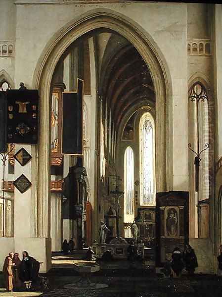 Interior of a Church with Figures, 1685 Oil Painting by Emanuel de Witte