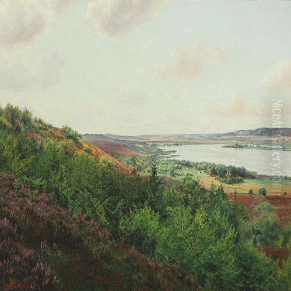 View From The Lakes In Silkeborg Oil Painting by Adolf Larsen