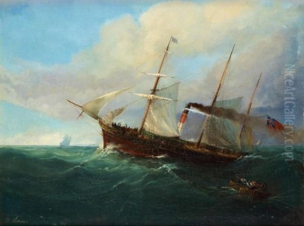 Steamboat In Distress Oil Painting by Marcus Larson