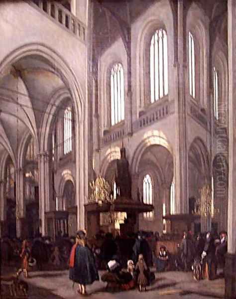 Interior of New Church of Amsterdam Oil Painting by Emanuel de Witte