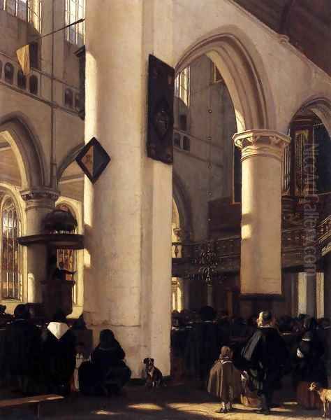 Interior of a Protestant Gothic Church 2 Oil Painting by Emanuel de Witte