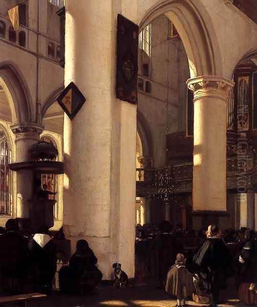 Interior of a Protestant Gothic Church (detail) Oil Painting by Emanuel de Witte