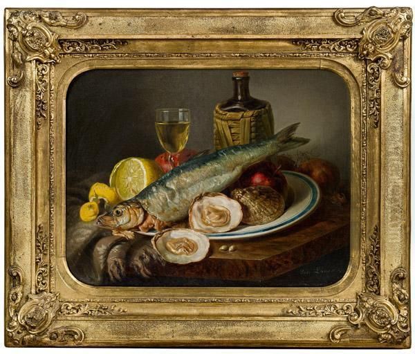 Stillleben Mit Fisch Und Austern Oil Painting by Josef Lauer