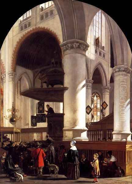 Interior of the Oude Kerk at Delft during a Sermon Oil Painting by Emanuel de Witte