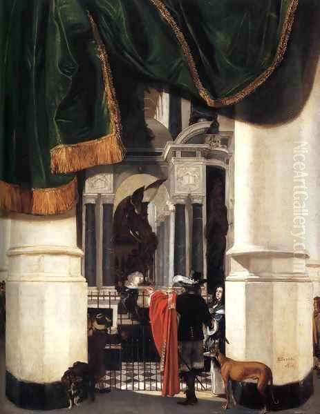 Tomb of William the Silent in the Nieuwe Kerk, Delft, with an Illusionistic Curt Oil Painting by Emanuel de Witte