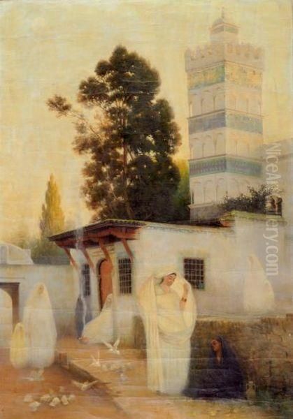 Femmes Au Pied De La Mosquee Oil Painting by Emmanuel Joseph Lauret