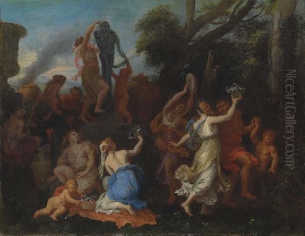 A Bacchanal Scene Oil Painting by Cirlce Of Filippo Lauri