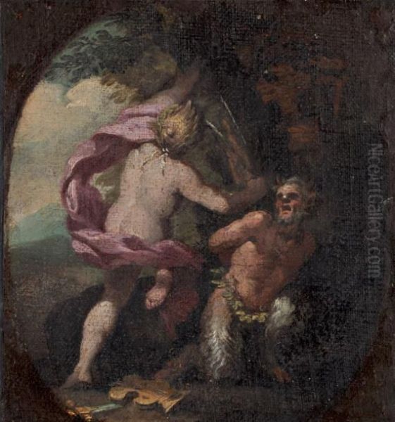 Apollon Et Le Satyre Oil Painting by Cirlce Of Filippo Lauri