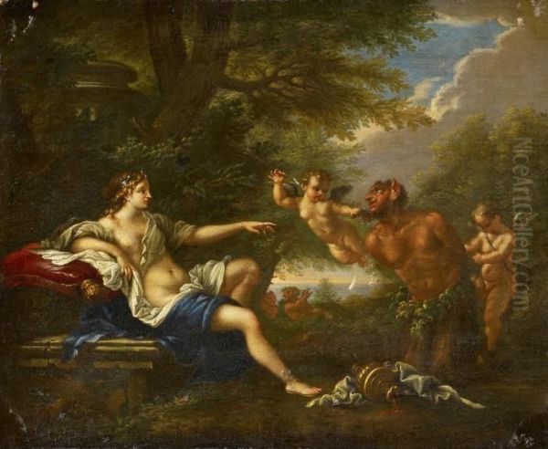 Venus And Pan Oil Painting by Cirlce Of Filippo Lauri