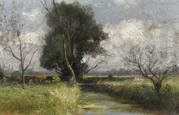 Brook Landscape In The Summer Oil Painting by Eugene Antoine Samuel Lavieille